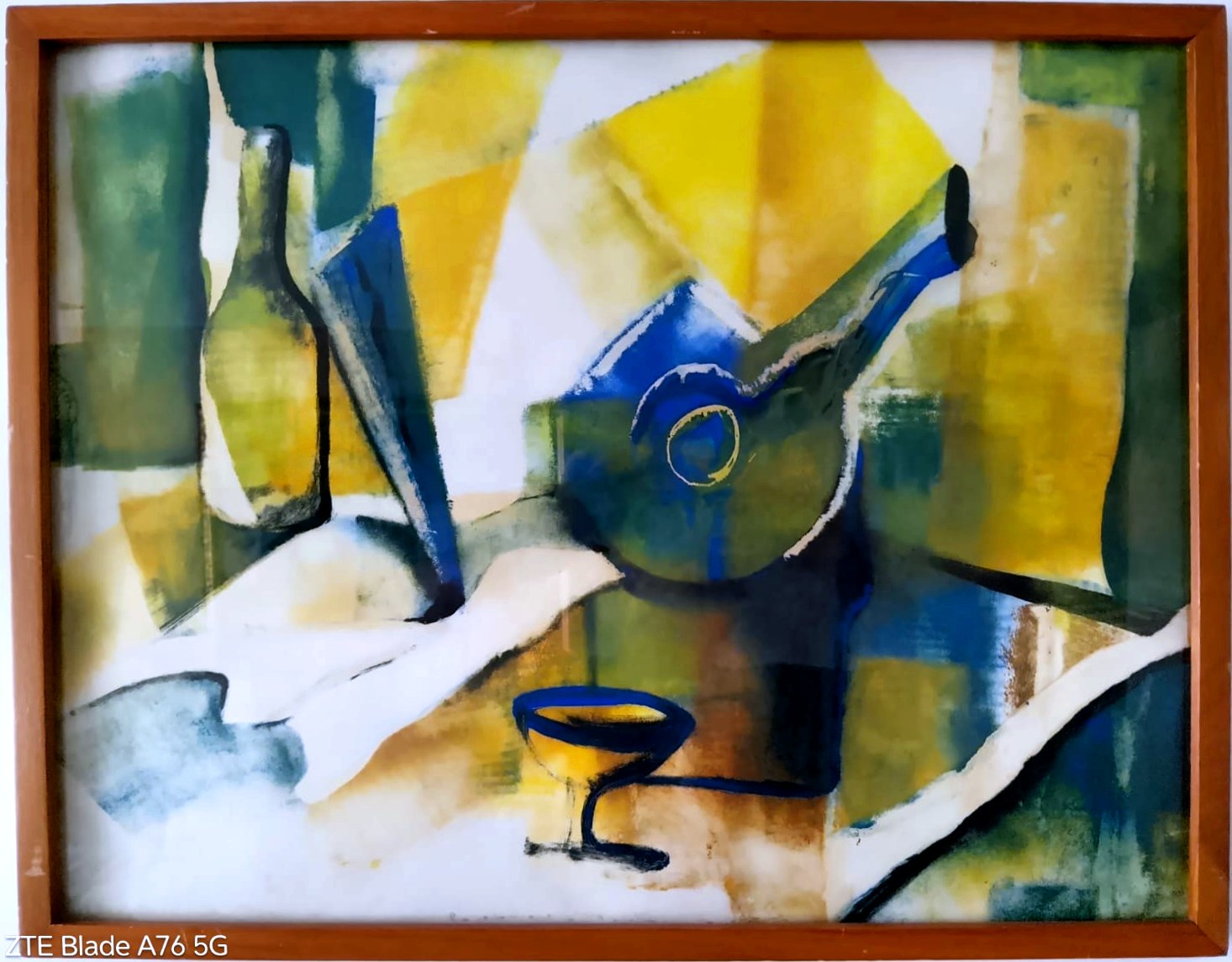 Bodegón cubista — Técnica mixta sobre papel, obra de Aurora Barney Durán