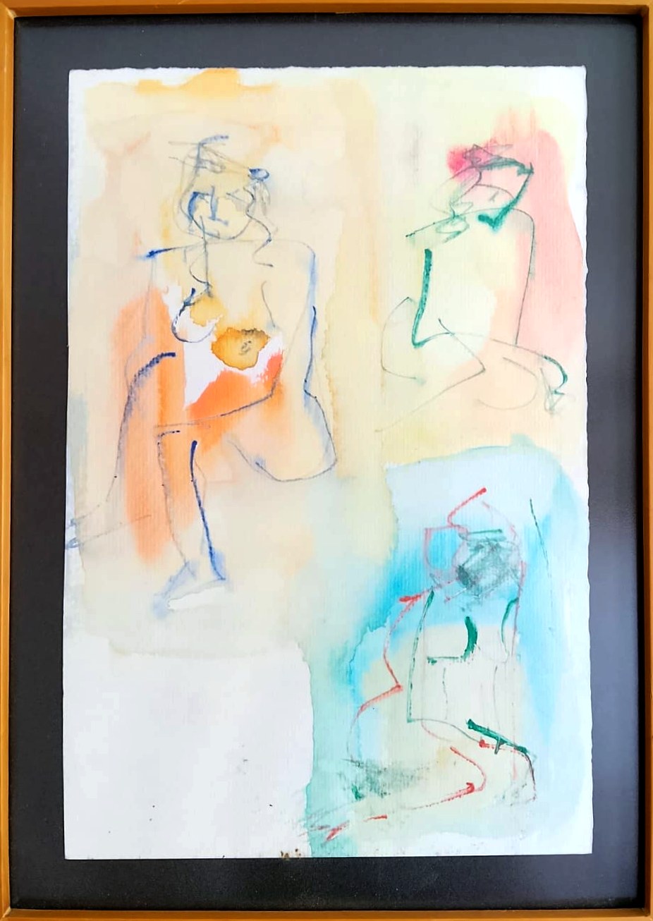 Estudio de figuras — Acuarela y tinta sobre papel, obra de Aurora Barney Durán
