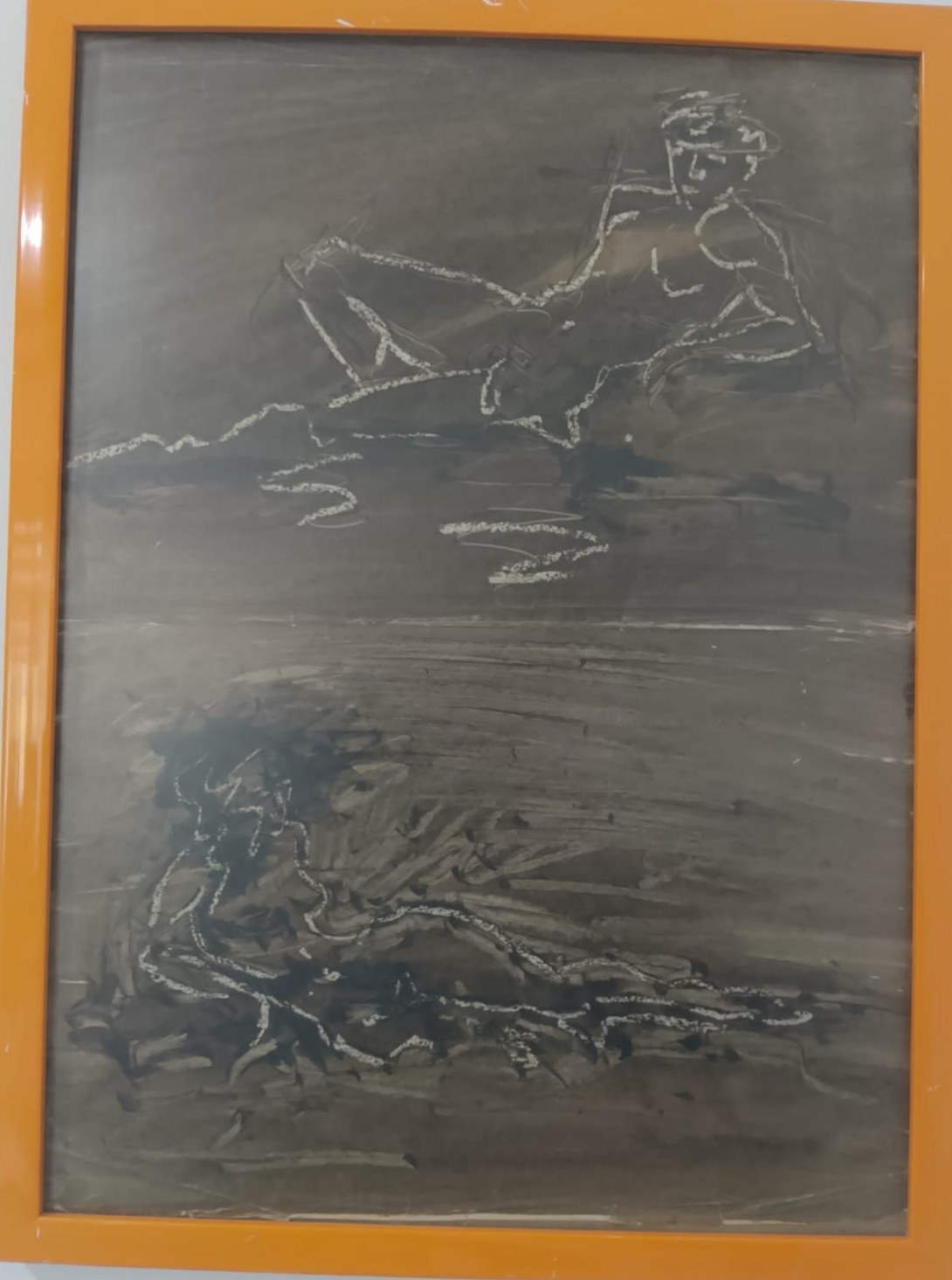 Figura reclinada — Carboncillo y tiza sobre papel, obra de Aurora Barney Durán