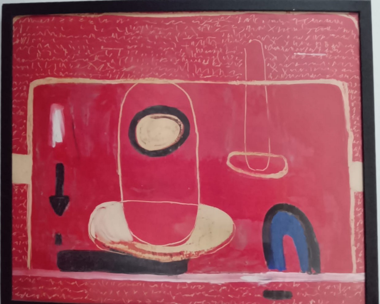 Campo rojo con signos — Técnica mixta sobre papel, obra de Aurora Barney Durán