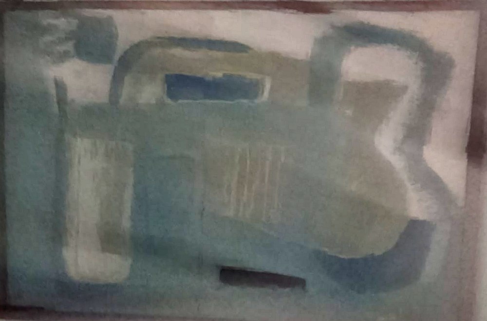 Composición en azul y verde — Óleo sobre lienzo, obra de Aurora Barney Durán