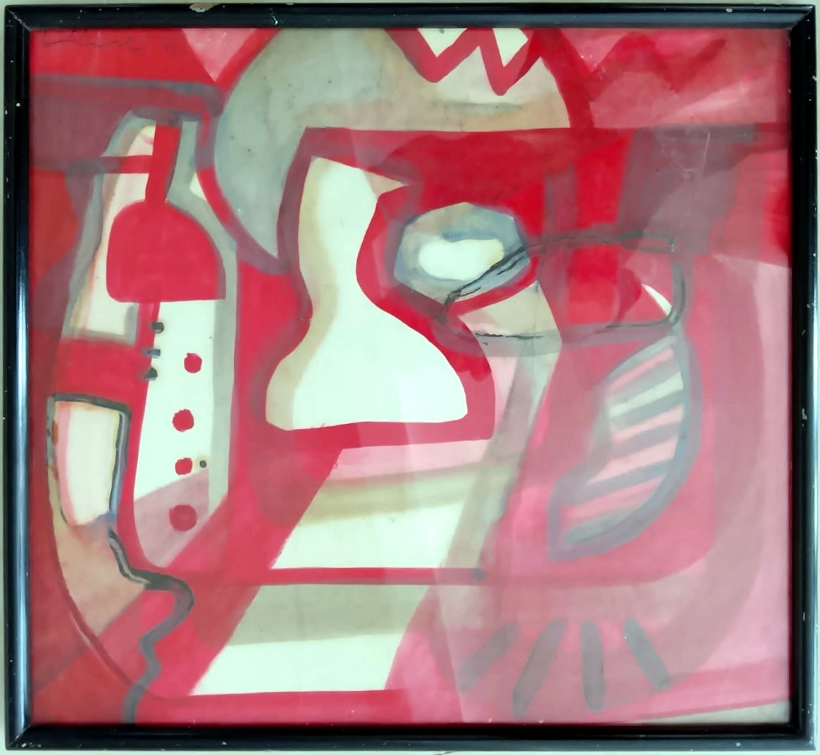 Signos en rojo — Técnica mixta sobre papel, obra de Aurora Barney Durán